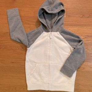 Grey and white color block zip up hoodie